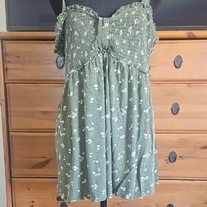 Green Floral Smocked Dress